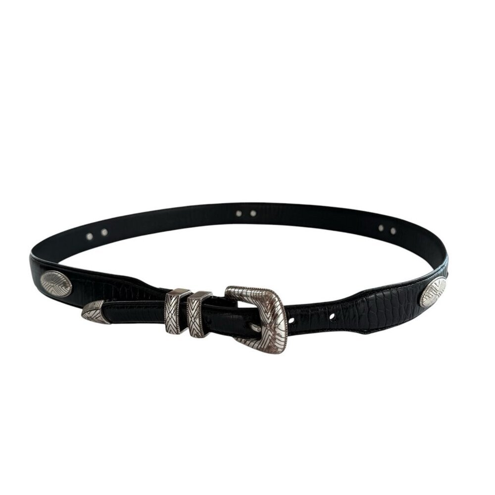 Black Leather Belt with Silver Buckle
